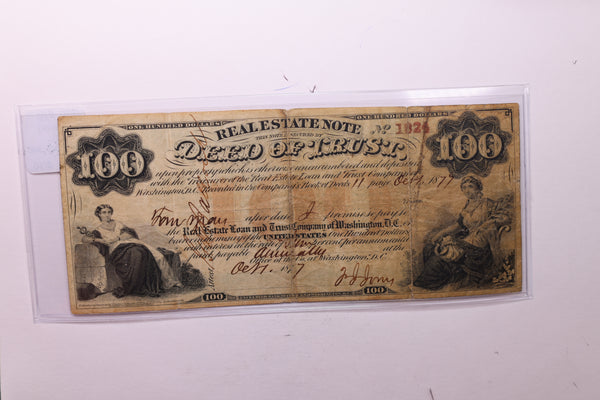 1877 $100, Real Estate Note, Wash D.C., Obsolete Currency., #18385