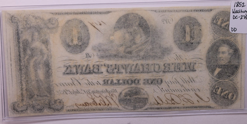 1852 $1, MERCANTILE BANK., Wash D.C., Obsolete.,