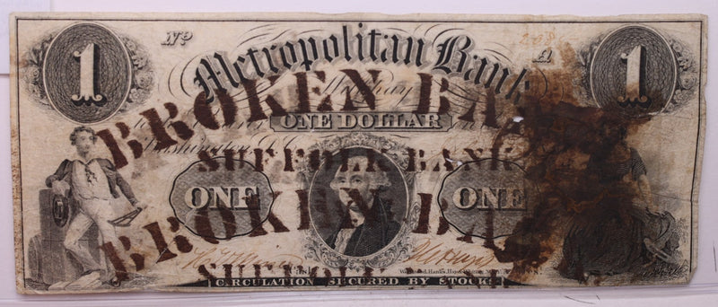 1854 $1, METROPOLITAN BANK, Wash D.C. (Stamped)., STORE