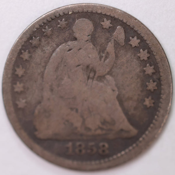 1858-O, Seated Half Dime, Very Good Circulated Coin, Store #M858O01