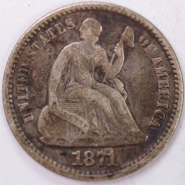 1871, Seated Half Dime, Extra Fine Circulated Coin, Store #M871.01