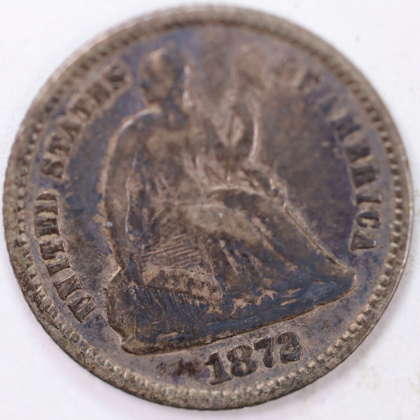 1872, Seated Half Dime, Extra Fine Circulated Coin, Store #M872.01