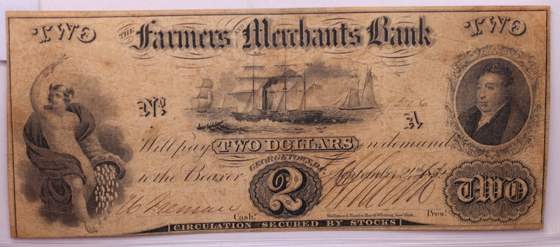 1852 $2, Farmers Merchant Bank., Georgetown, D.C., STORE