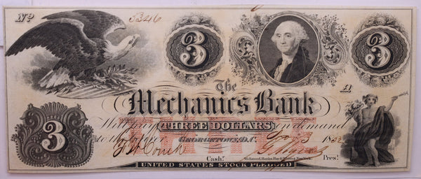 1853 $3, MECHANICS BANK, Georgetown, D.C., STORE #18514