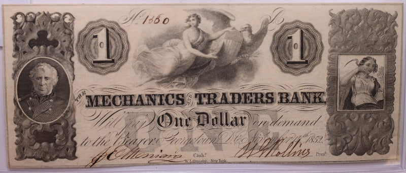 1851 $1, MECHANICS TRADERS BANK, Georgetown, D.C., STORE