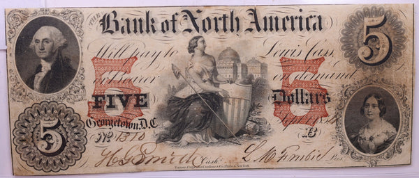 1851 $5, BANK OF NORTH AMERICA, Georgetown, D.C., STORE #18517