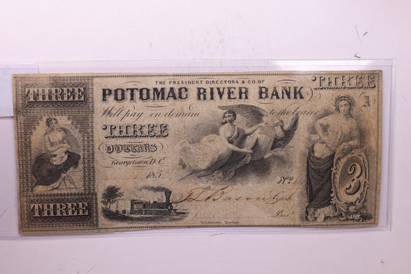 1854 $3, POTOMAC RIVER Bank, Georgetown, D.C., STORE #18519