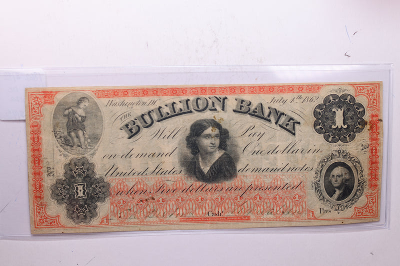 1862 $1, The BULLION BANK., WASHINGTON D.C., STORE