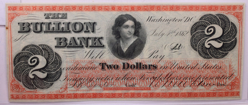 1862 $2, The BULLION BANK., WASHINGTON D.C., STORE