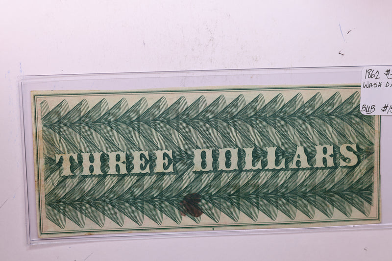 1862 $3, The BULLION BANK., WASHINGTON D.C., STORE