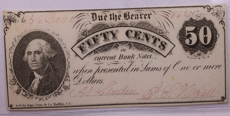 1862 50 Cents, Linden Script., STORE