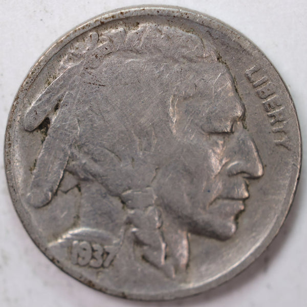 1937 Buffalo Nickel, Very Good Circulated Coin, Store Sale #N937.01