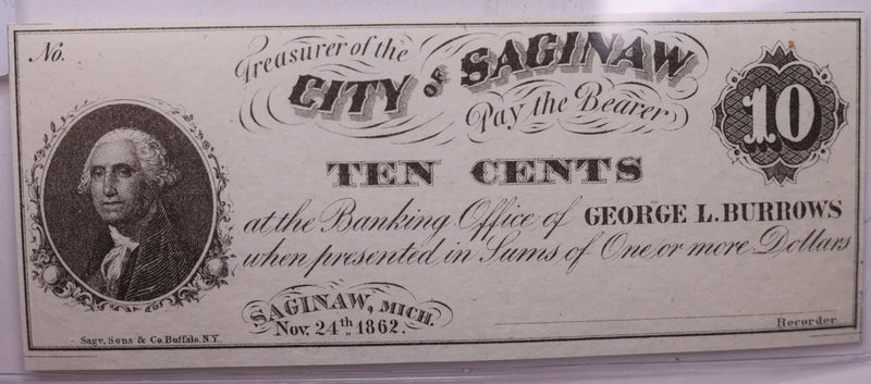 1862 10 Cent, City OF SAGINAW, MICHIGAN., STORE