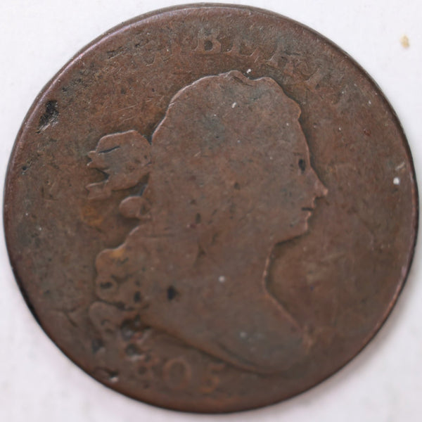 1805 Draped Bust Half Cent, Very Good Circulated Coin. Store #B805.02