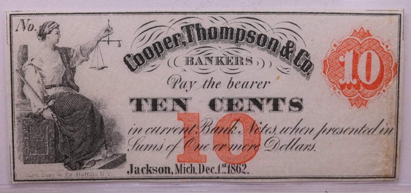 1862 10 Cents, COOPER, THOMPSON & CO., MI., STORE