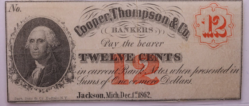 1862 12 Cents, COOPER, THOMPSON & CO., MI., STORE