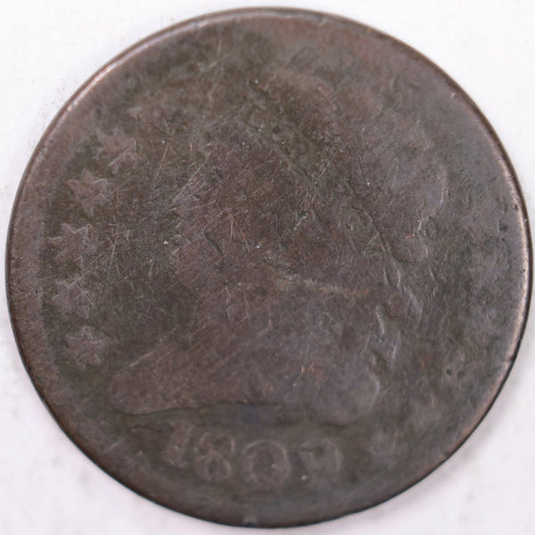 1809/6 Draped Bust Half Cent, Good+ Circulated Coin. Store #B809.01