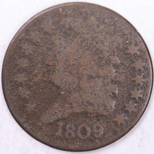 1809 Draped Bust Half Cent, Very Good Circulated Coin. Store #B809.02