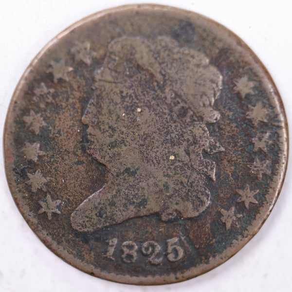 1825 Draped Bust Half Cent, Very Good Circulated Coin. Store #B825.01