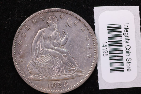 1859 Seated Liberty Half Dollar, Affordable Collectible Circulated Coin, Store #14195