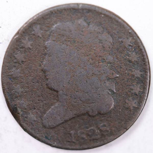 1828 Draped Bust Half Cent, Fine Circulated Coin. Store #B828.02