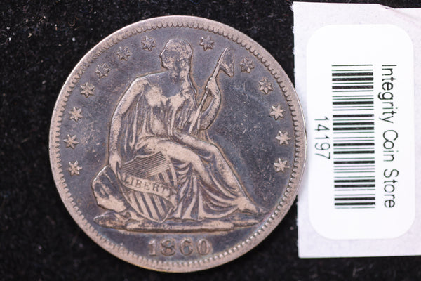 1860 Seated Liberty Half Dollar, Affordable Collectible Circulated Coin, Store #14197