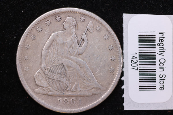 1864-S Seated Liberty Half Dollar, Affordable Collectible Circulated Coin, Store #14207