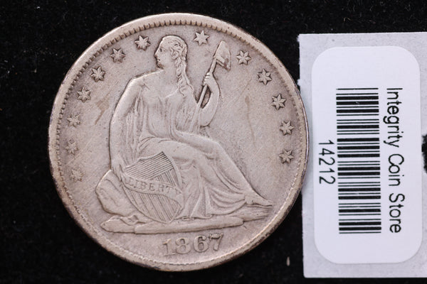 1867 Seated Liberty Half Dollar, Affordable Collectible Circulated Coin, Store #14212