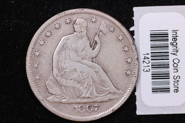 1867-S Seated Liberty Half Dollar, Affordable Collectible Circulated Coin, Store #14213