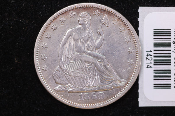 1868 Seated Liberty Half Dollar, Affordable Collectible Circulated Coin, Store #14214