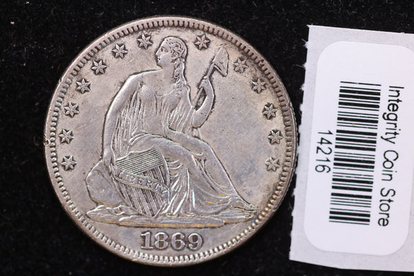 1869 Seated Liberty Half Dollar, Affordable Collectible Circulated Coin, Store #14216