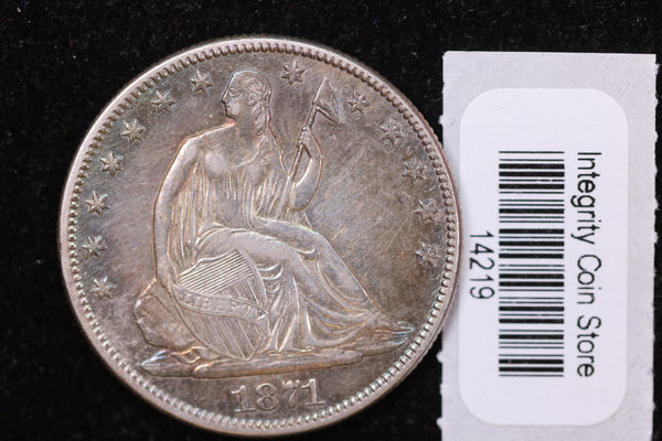 1871 Seated Liberty Half Dollar, Affordable Collectible Circulated Coin, Store #14219