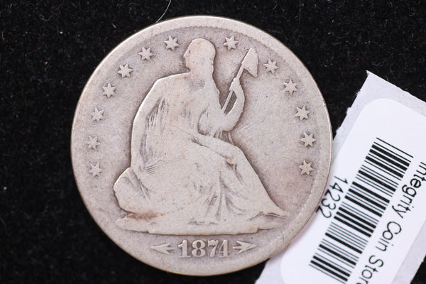 1874-S Seated Liberty Half Dollar, Affordable Collectible Circulated Coin, Store #14232