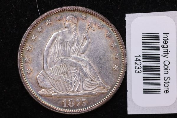 1875 Seated Liberty Half Dollar, Affordable Collectible Circulated Coin, Store #14233