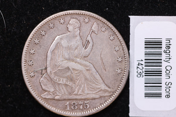 1875-CC Seated Liberty Half Dollar, Affordable Collectible Circulated Coin, Store #14236