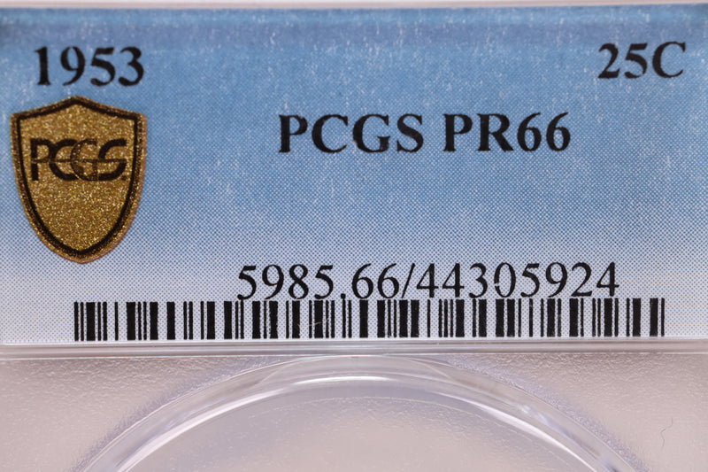 1953 Washington Silver Quarter., PCGS Proof 66., Store