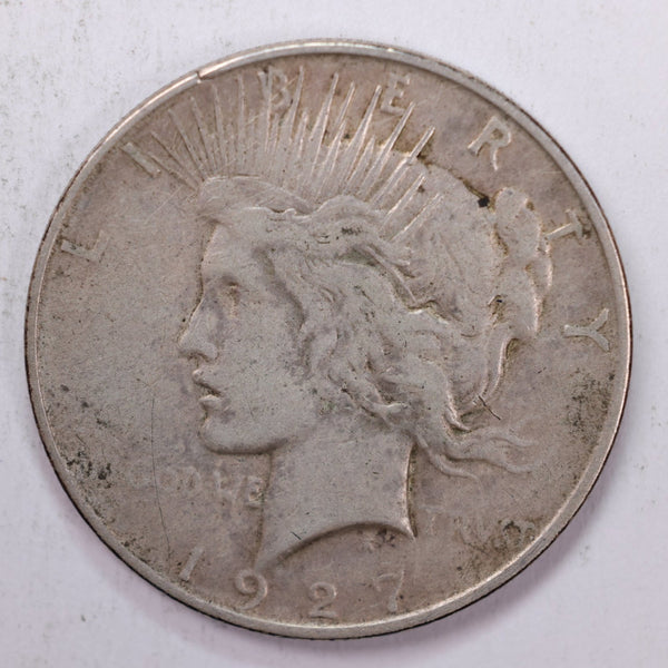 1927-D Peace Silver Dollar., Very Fine Circulated Coin., Store #9028