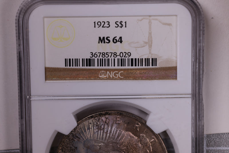 1923 Peace Silver Dollar., NGC MS-64., Uncirculated Coin., Store