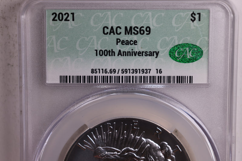 2021 Peace Silver Commemorative., CAC Grading PR-69., Store