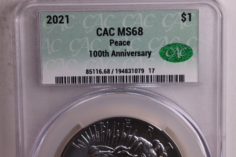 2021 Peace Silver Commemorative., CAC Grading PR-68., Store