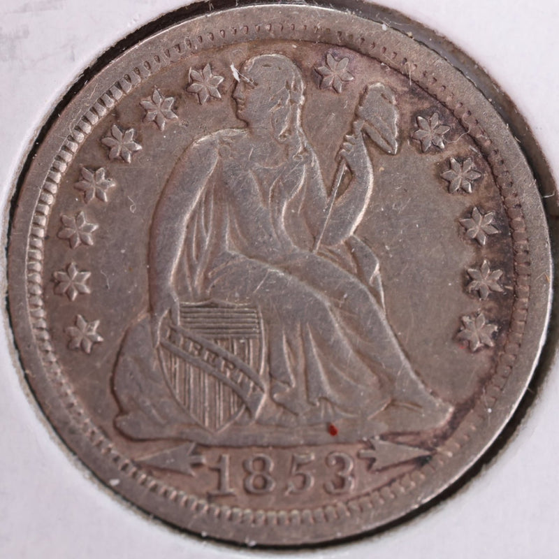 1853 Seated Liberty Silver Dime, Abt Uncirc Coin, Store