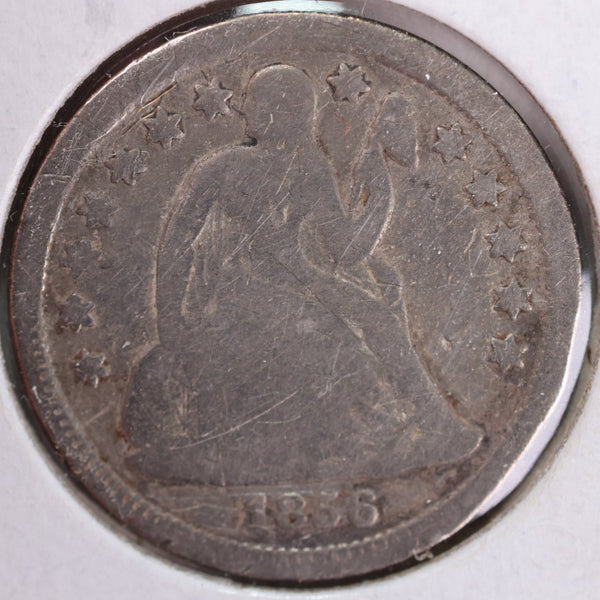 1856 Seated Liberty Silver Dime, Very Good Circulated Coin, Store #d856.01