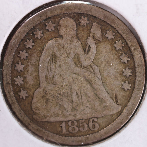 1856 Seated Liberty Silver Dime, Very Fine Circulated Coin, Store #d856.02