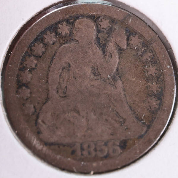 1856 Seated Liberty Silver Dime, Very Good+ Circulated Coin, Store #d856.03