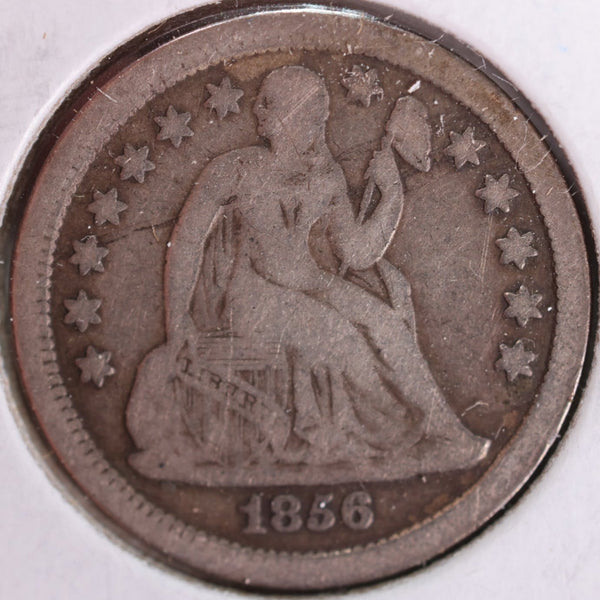 1856 Seated Liberty Silver Dime, Very Fine Circulated Coin, Store #d856.05