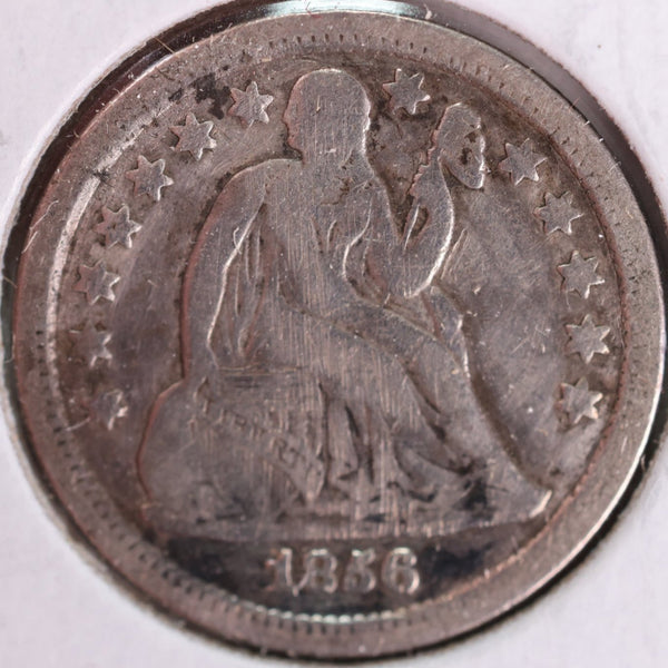 1856 Seated Liberty Silver Dime, Very Fine Circulated Coin, Store #d856.06