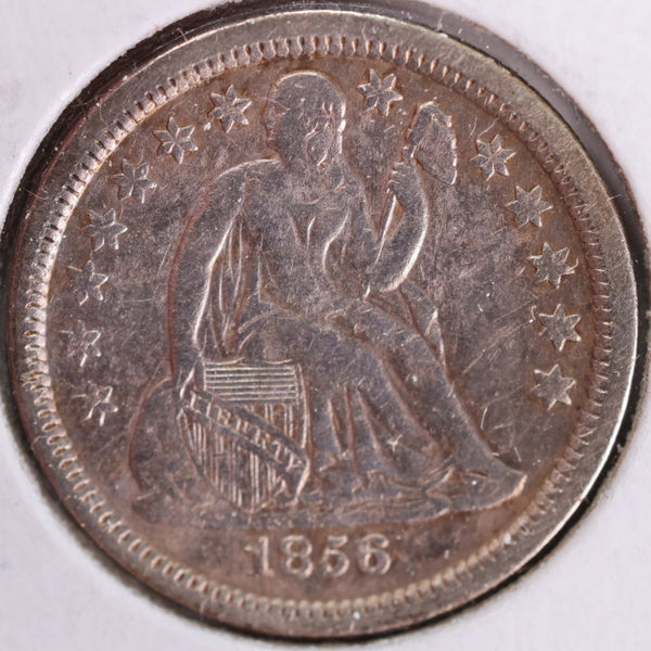 1856 Seated Liberty Silver Dime, Abt Uncirc+ Circulated Coin, Store #d856.07