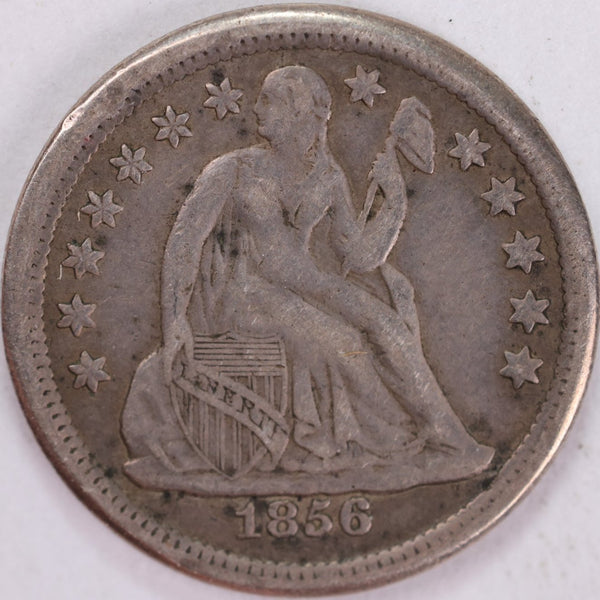 1856 Seated Liberty Silver Dime, Extra Fine Circulated Coin, Store #d856.08