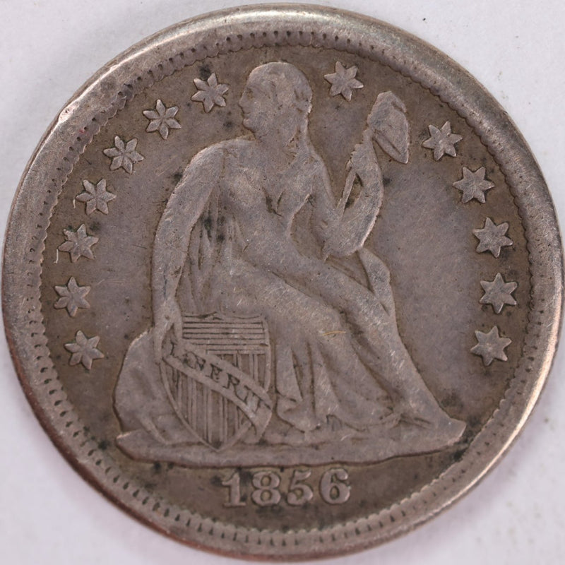 1856 Seated Liberty Silver Dime, Extra Fine Circulated Coin, Store