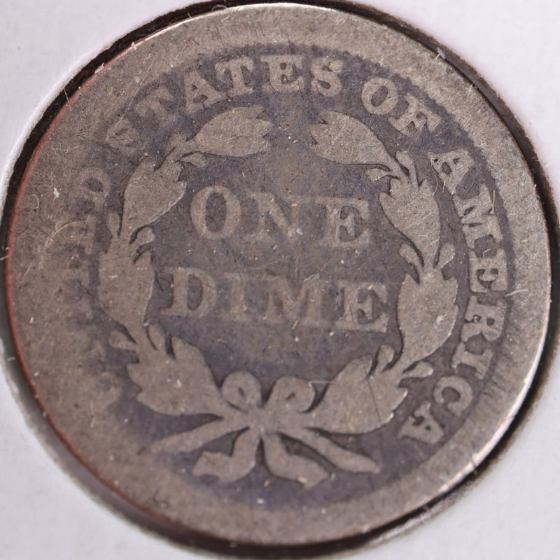 1857 Seated Liberty Silver Dime, Very Good Circulated Coin, Store